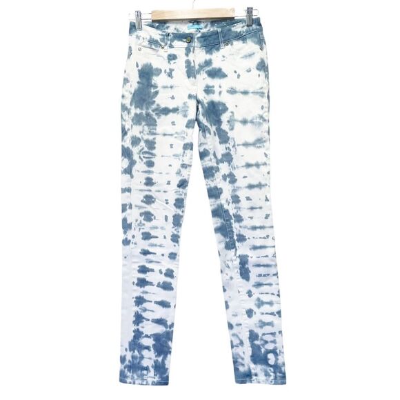 J. McLaughlin Jeans Shibori Tie Dye Slate Blue & Off-White Skinny Jeans Size 2 - Picture 1 of 12